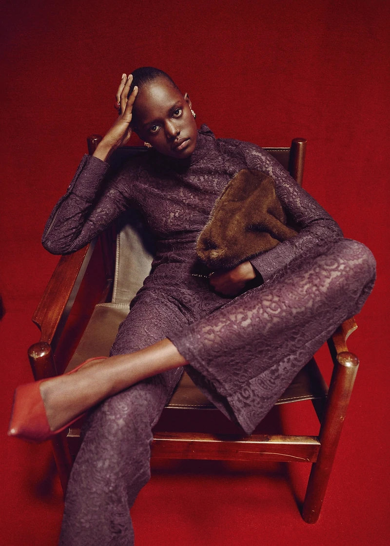 Straight-fit lace pants