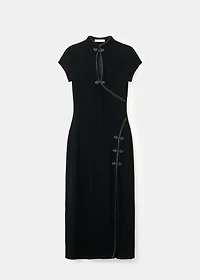 Velvet dress with toggle fastenings and slit