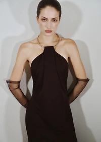 Fine-knit dress with choker collar