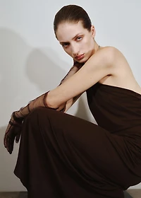 Fine-knit dress with choker collar