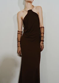 Fine-knit dress with choker collar