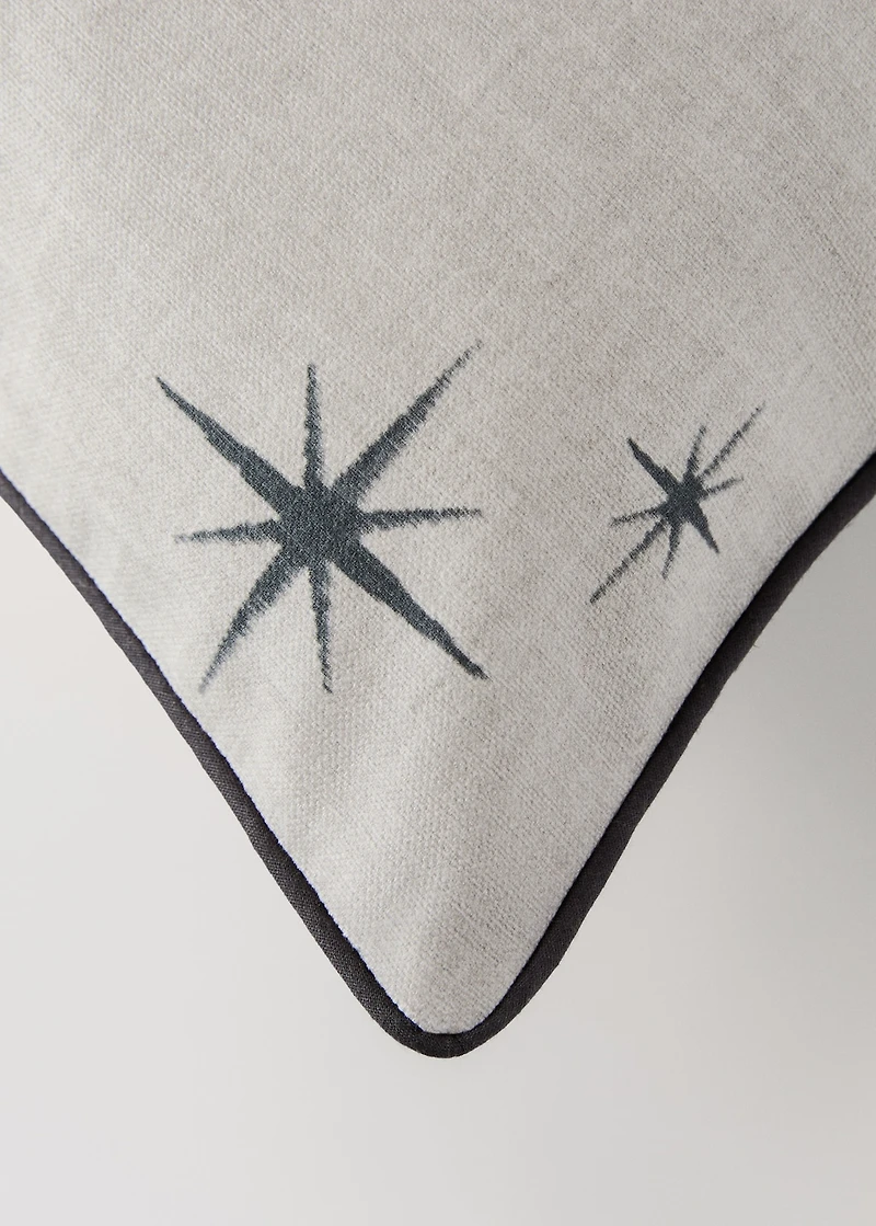 Cotton cushion cover with star print and piping 50x50 cm