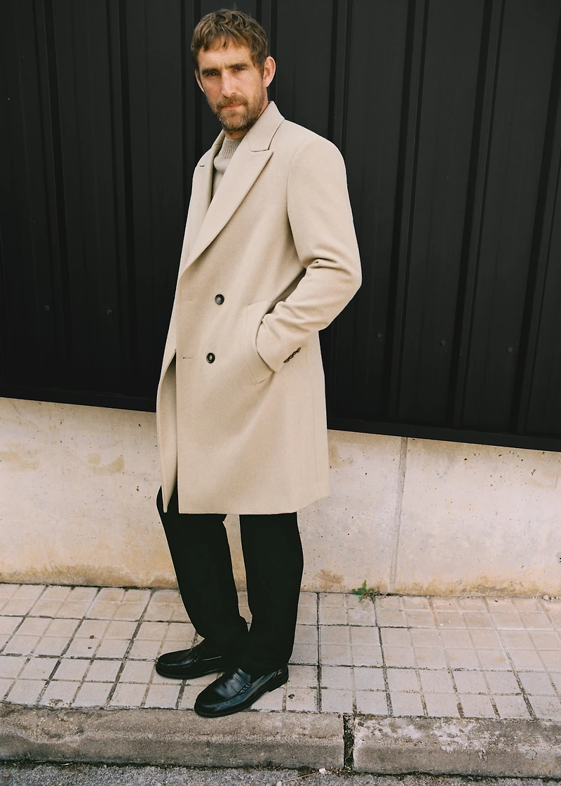 Long double-breasted wool coat
