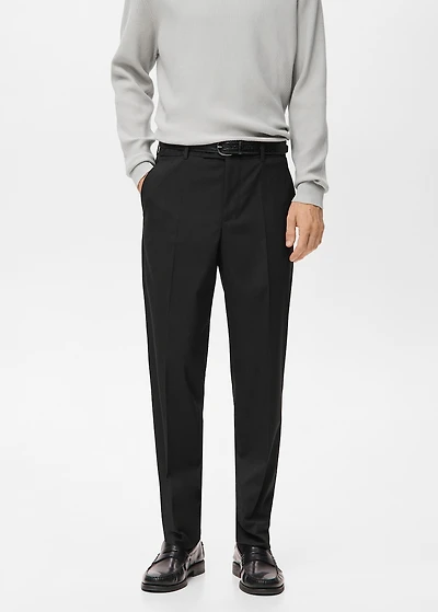 Pleated straight-leg suit pants