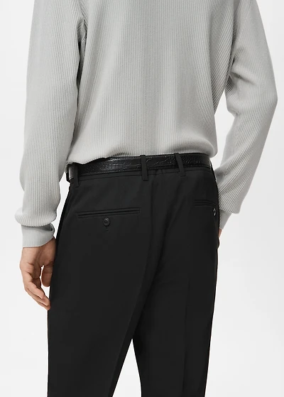 Pleated straight-leg suit pants