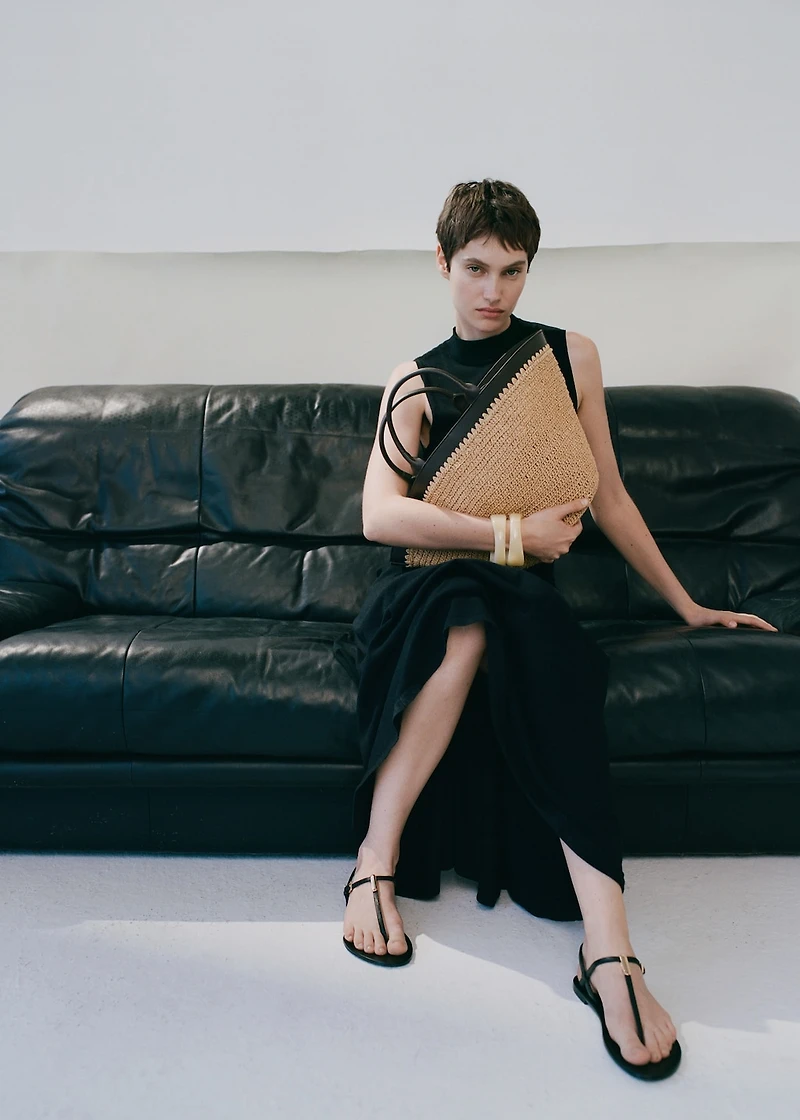 Large natural fiber bag with double handle