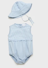 Embroidered denim romper