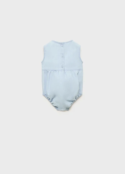 Embroidered denim romper