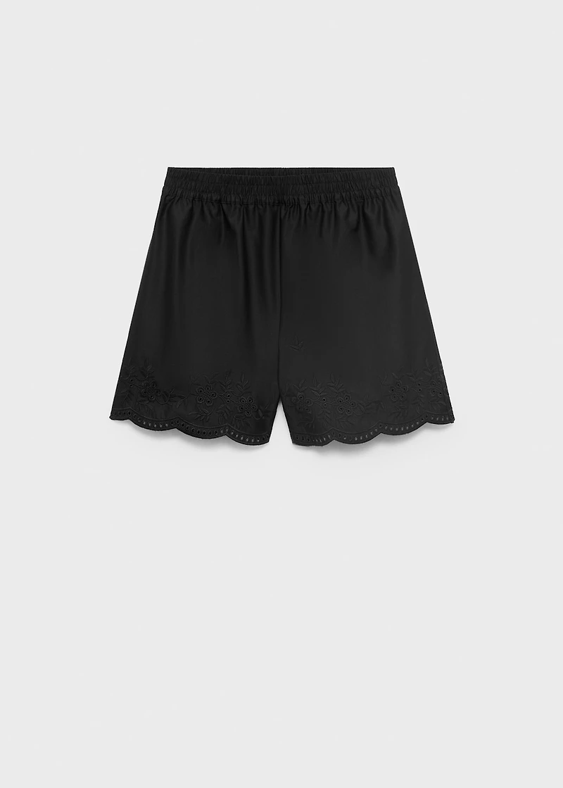 Satin shorts with embroidered hem