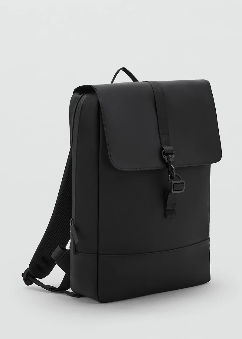Rubberized backpack with flap closure