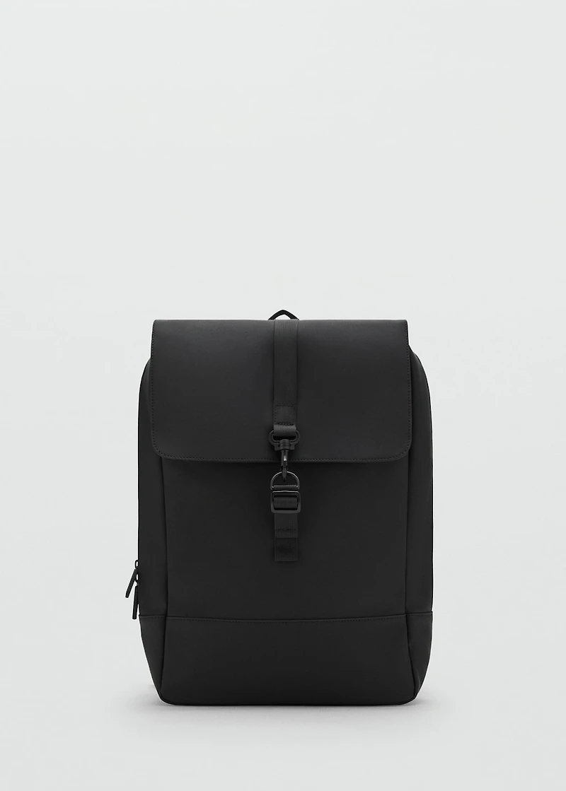 Rubberized backpack with flap closure
