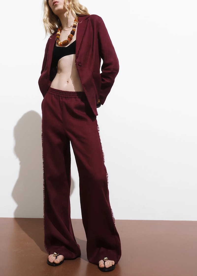 Linen suit pants with frayed ends