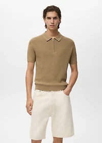 Knitted polo shirt with zipper and lace accents