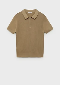 Knitted polo shirt with zipper and lace accents
