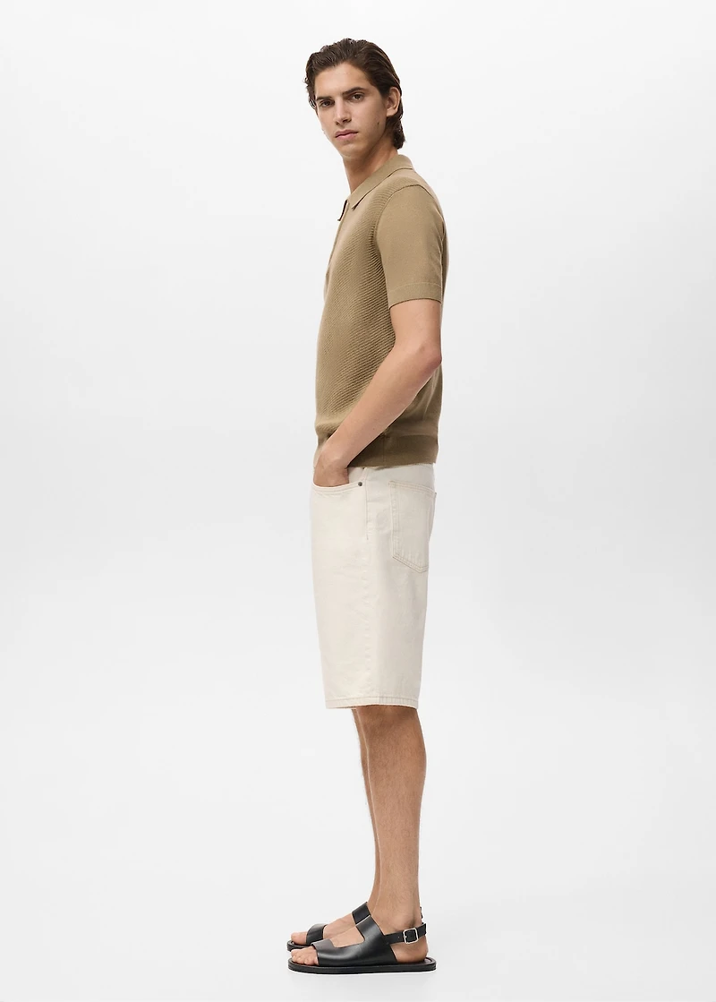 Knitted polo shirt with zipper and lace accents