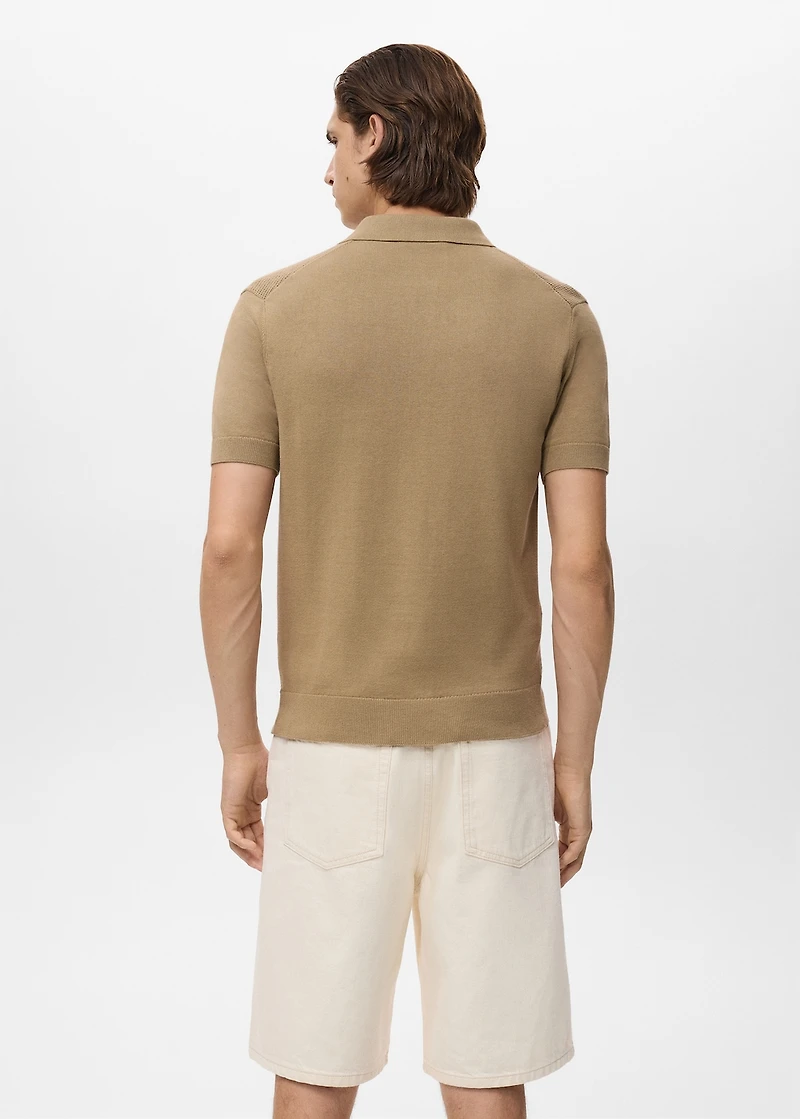 Knitted polo shirt with zipper and lace accents