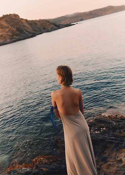 Long halter wrap dress