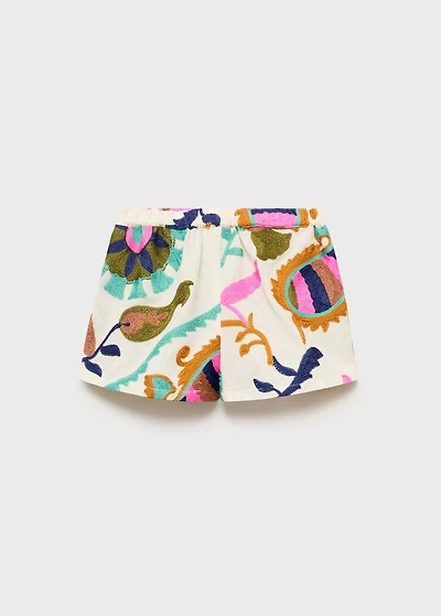 Embroidered linen shorts