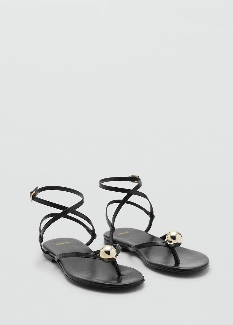 Leather strap sandals with metallic detail