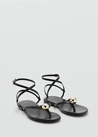 Leather strap sandals with metallic detail