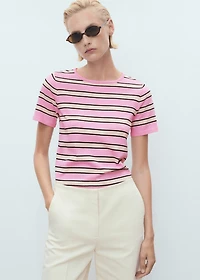 Short-sleeved sweater with combined stripes
