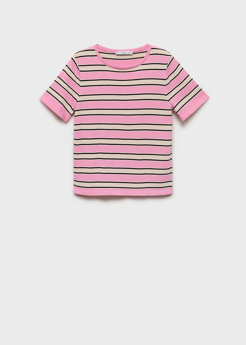 Short-sleeved sweater with combined stripes