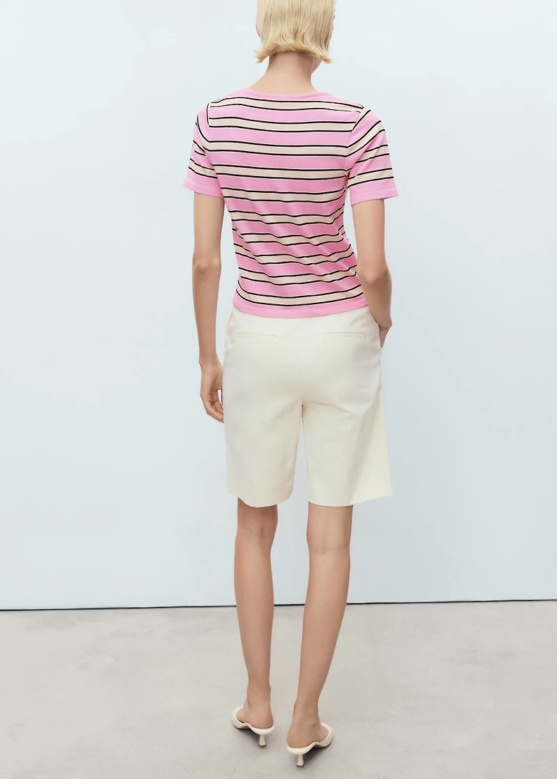 Short-sleeved sweater with combined stripes