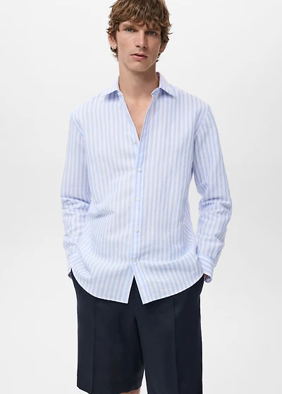 Regular-fit striped cotton-linen shirt