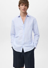 Regular-fit striped cotton-linen shirt