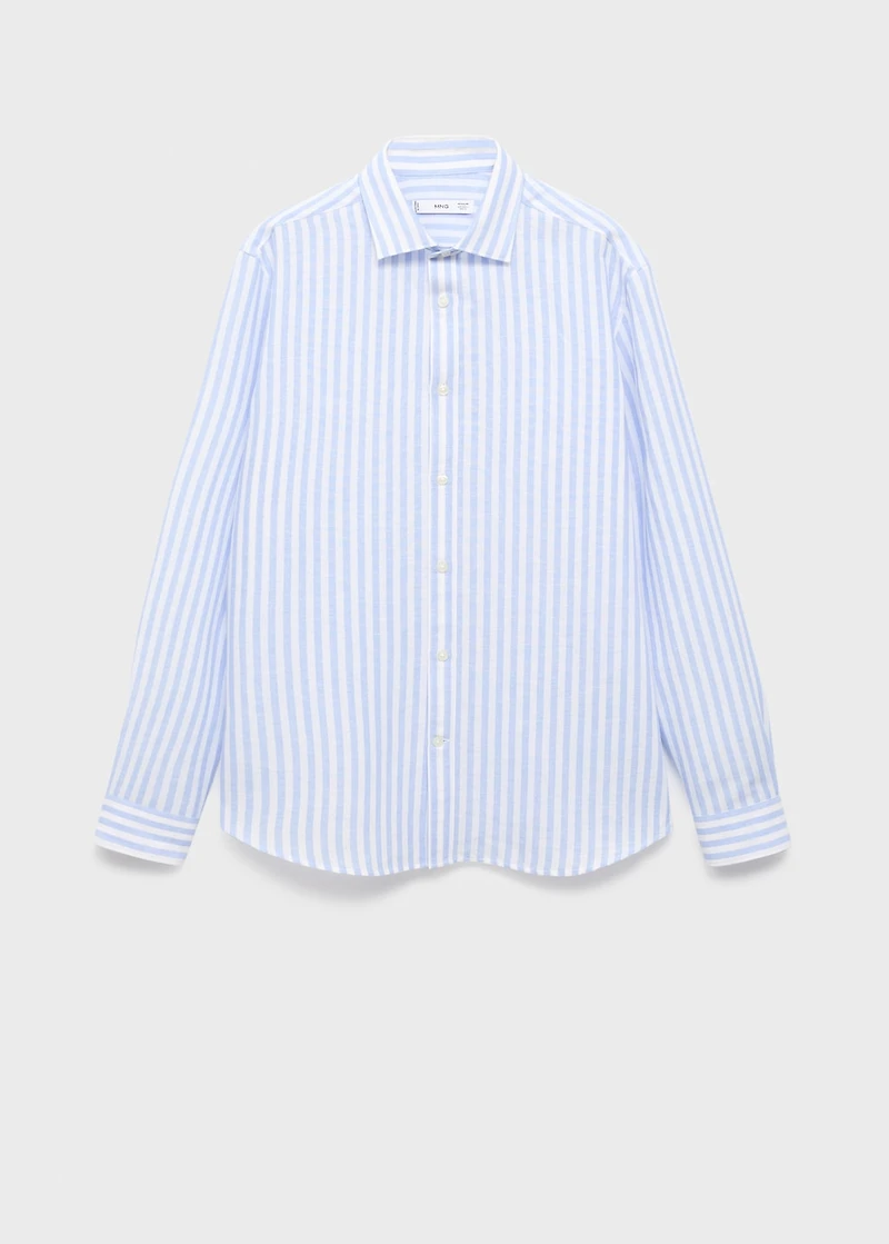 Regular-fit striped cotton-linen shirt