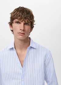 Regular-fit striped cotton-linen shirt