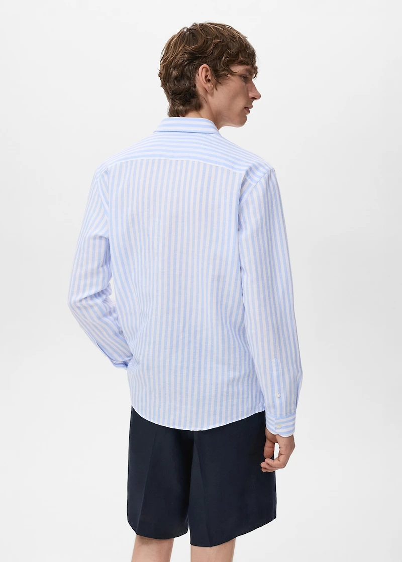 Regular-fit striped cotton-linen shirt