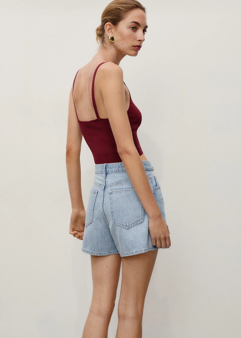 High-waisted straight-fit denim shorts