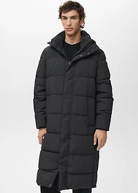 Long padded water-repellent anorak