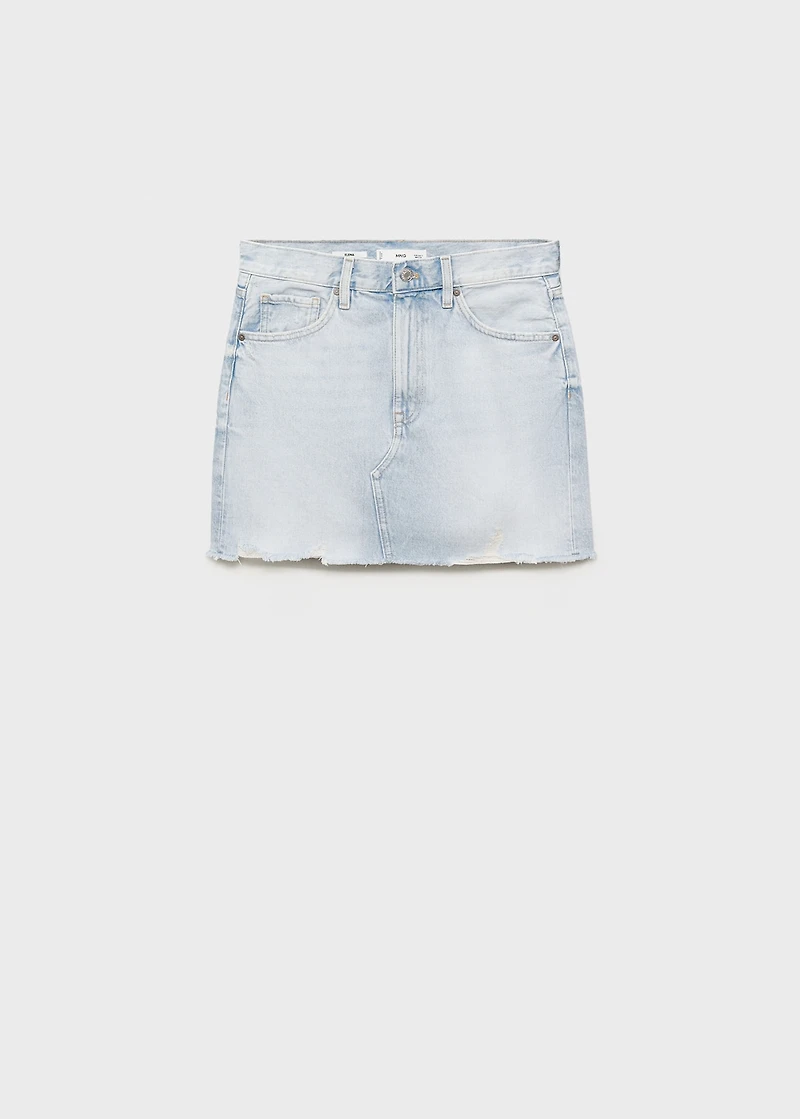 Denim skirt with frayed hem