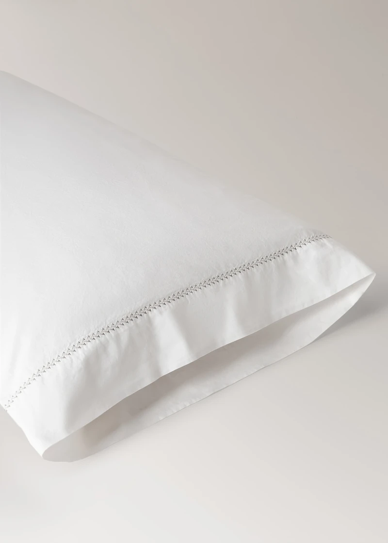 Washed cotton percale pillowcase with zigzag stitching 45x110 cm