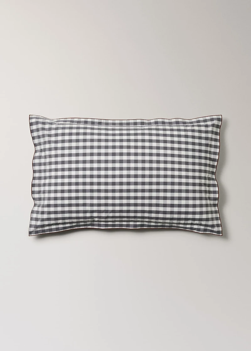 Two percale cotton gingham check pillowcases 50x75 cm