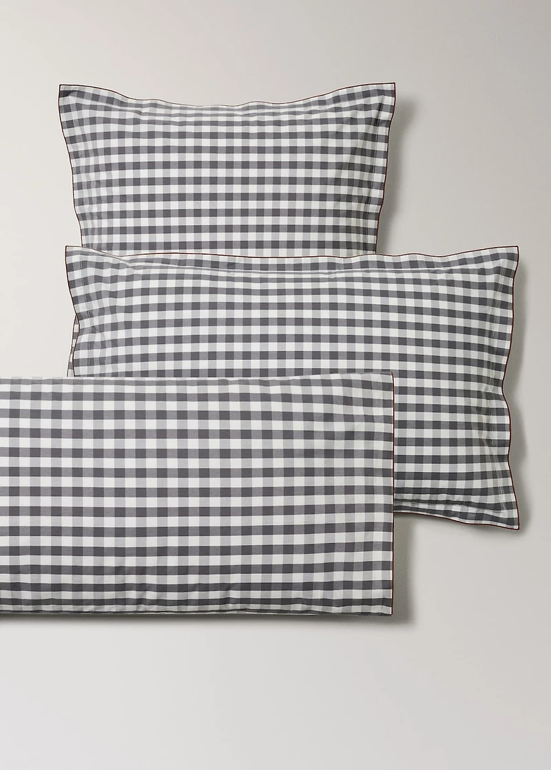 Two percale cotton gingham check pillowcases 60x60 cm