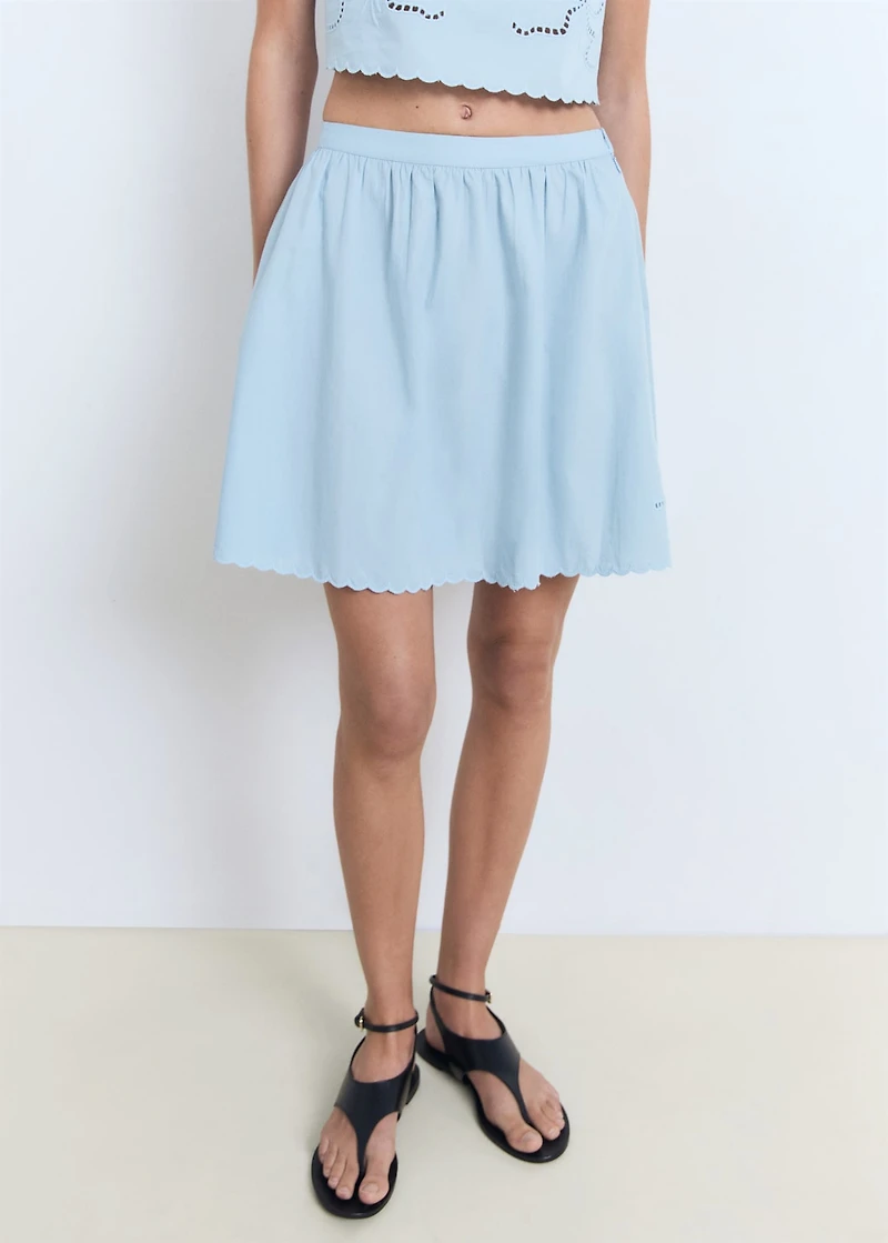 Embroidered skirt with scalloped hem