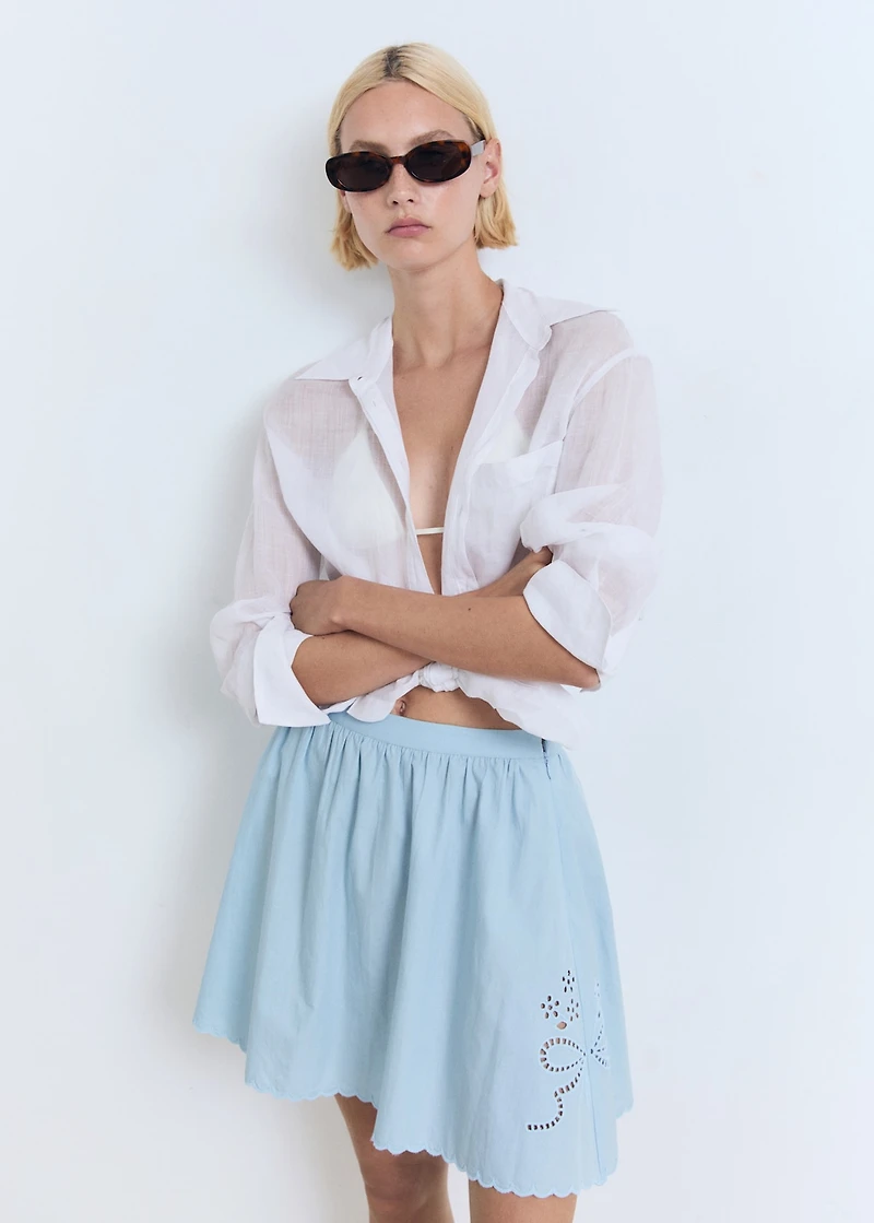 Embroidered skirt with scalloped hem