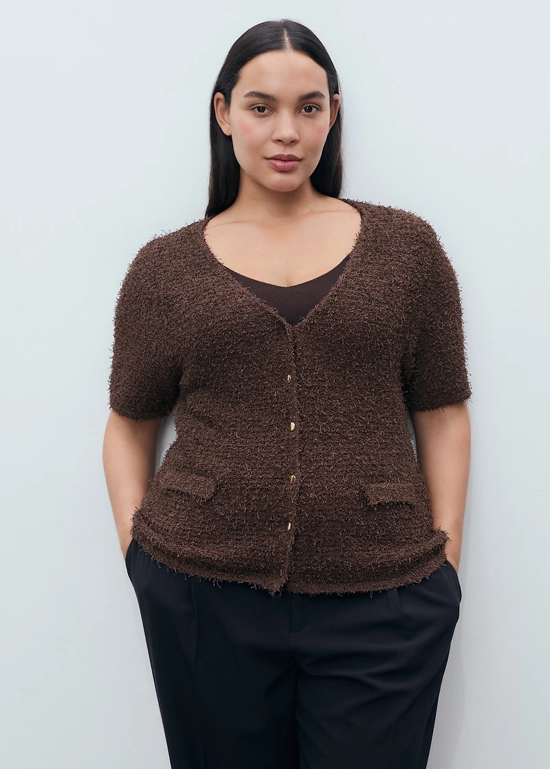 Short-sleeved bouclé cardigan