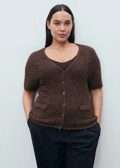 Short-sleeved bouclé cardigan