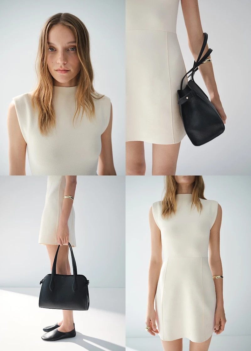 Flared knit dress with perkins collar