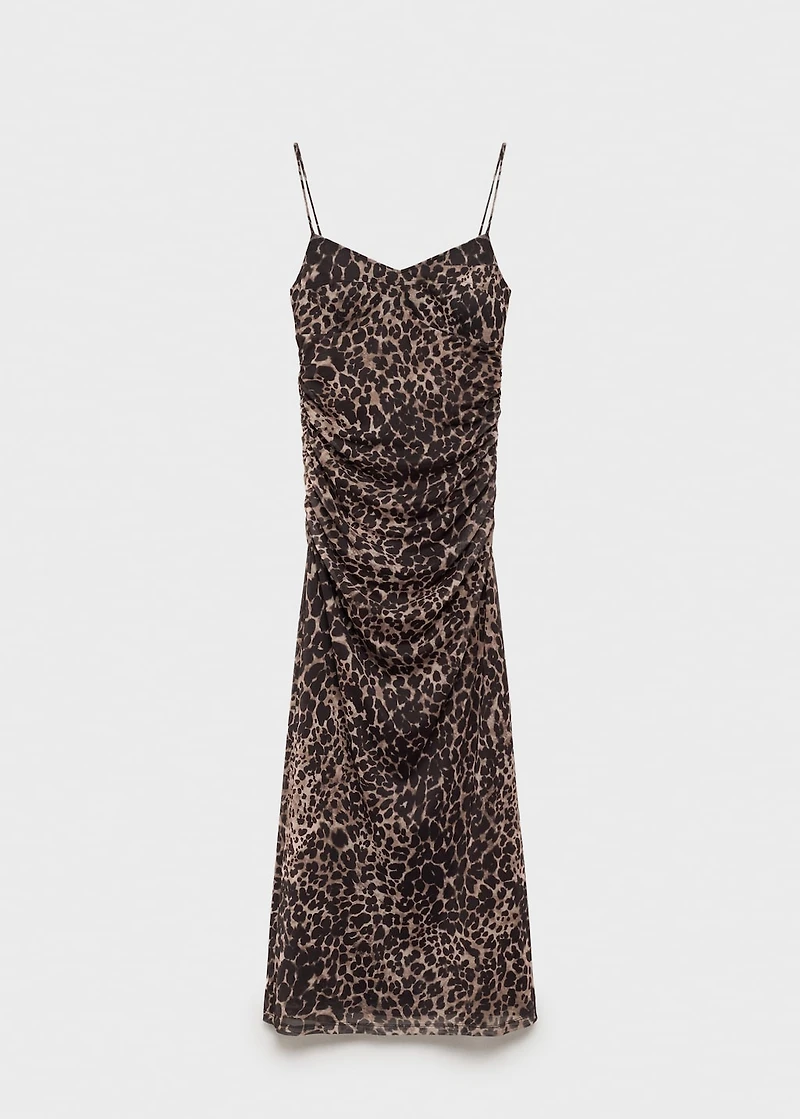 Ruched leopard-print midi-dress