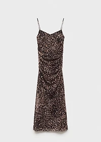 Ruched leopard-print midi-dress
