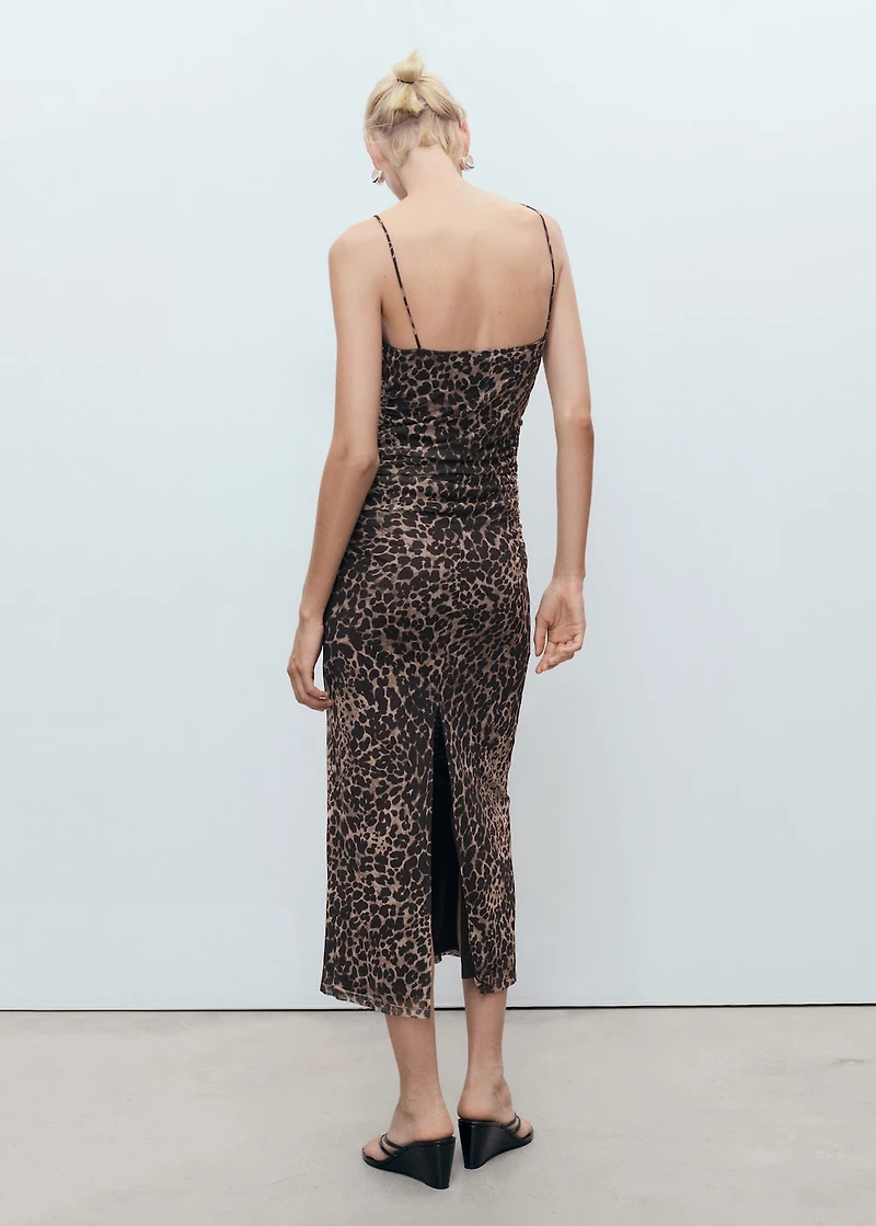 Ruched leopard-print midi-dress