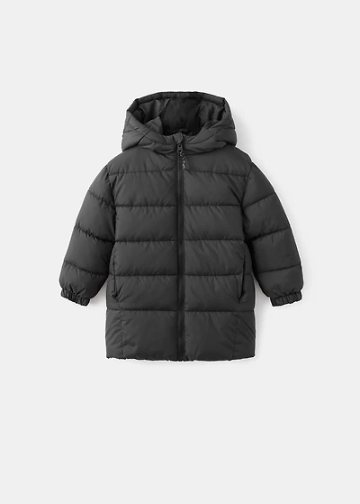 Long padded anorak with hood