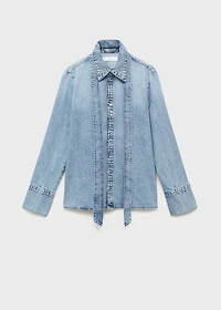 Denim shirt with bow