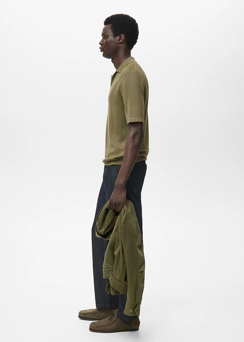 Ribbed knit polo shirt