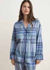 Printed pajama shirt with piping
